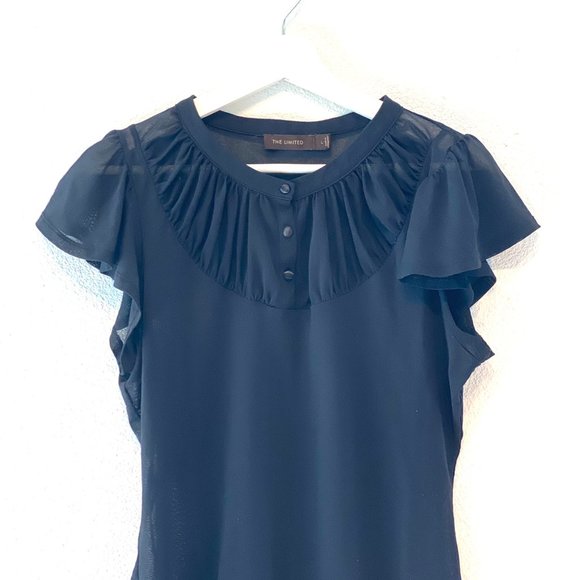 The Limited Black Sheer Short Ruffled Sleeve Blouse Shirt Top - Picture 9 of 9